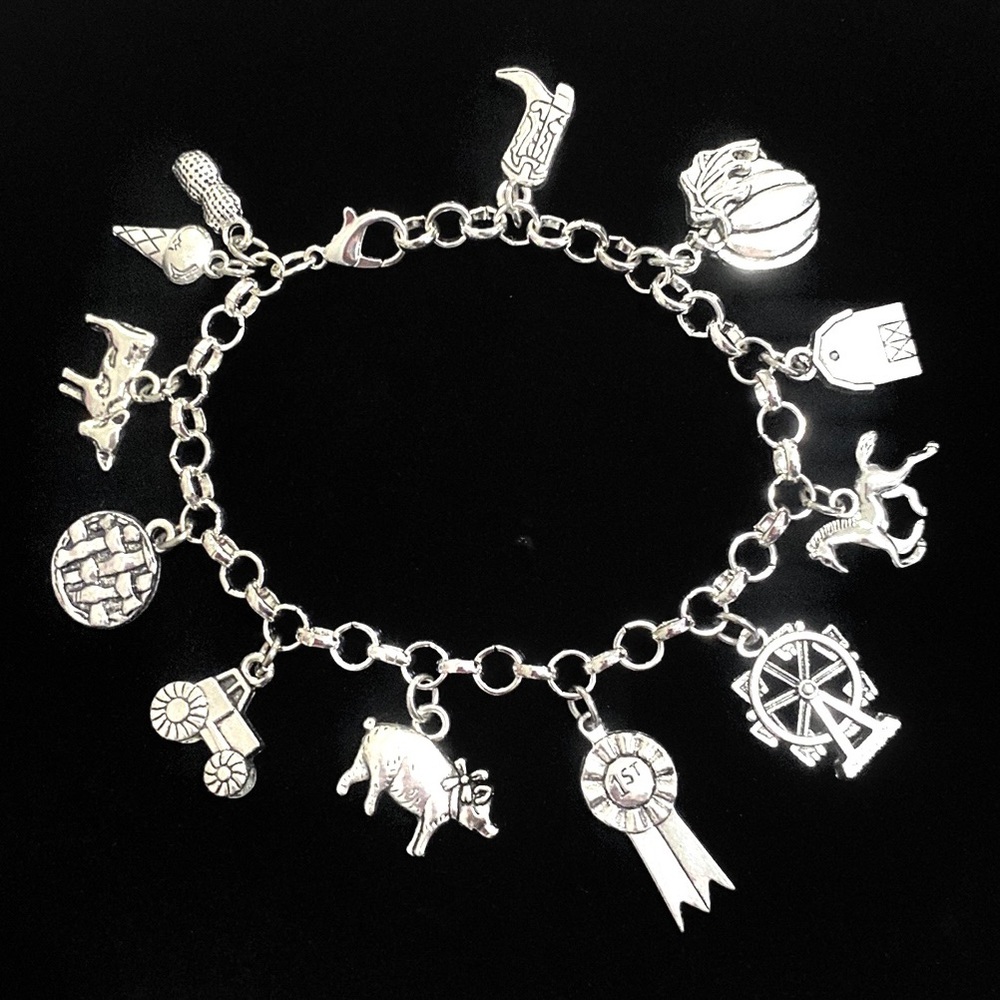 State Fair Charm Bracelet Tractor Ferris Wheel Pie Animal Charms